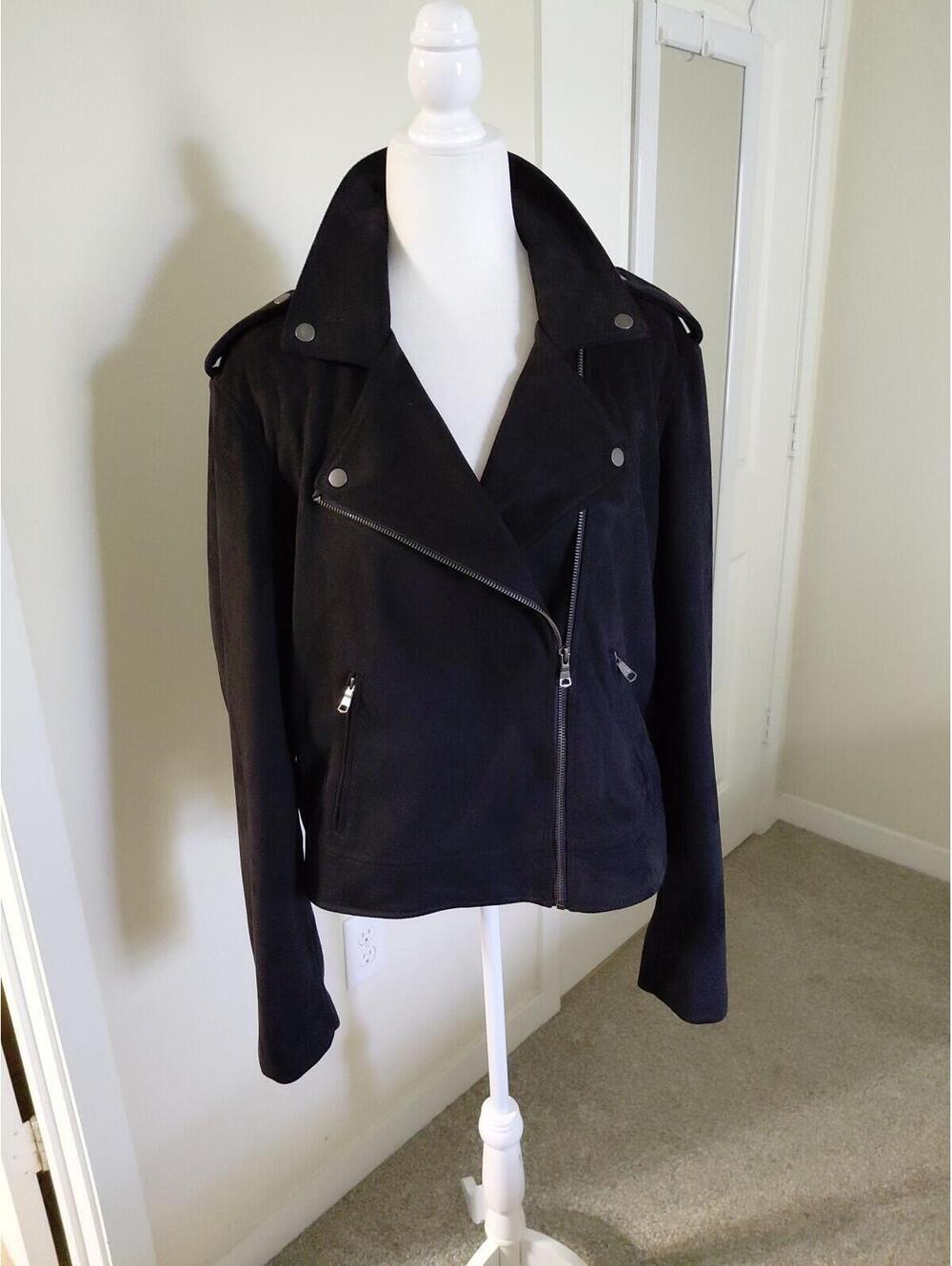 Banana Republic Vegan Suede Moto Jacket Black Size XL Excellent Condition